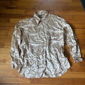 Vintage medium career Shiny Beige Button-Up Shirt woman’s